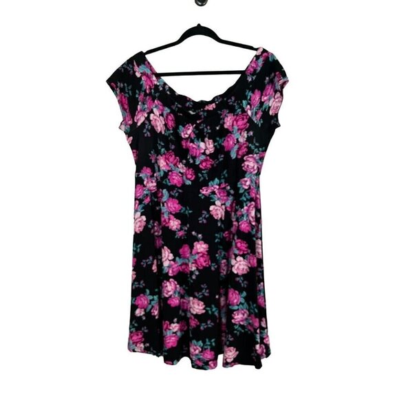 Torrid Floral Milkmaid Dress 14 Black Skater Midi Whimsigoth Fairy Feminine Goth - Picture 3 of 12